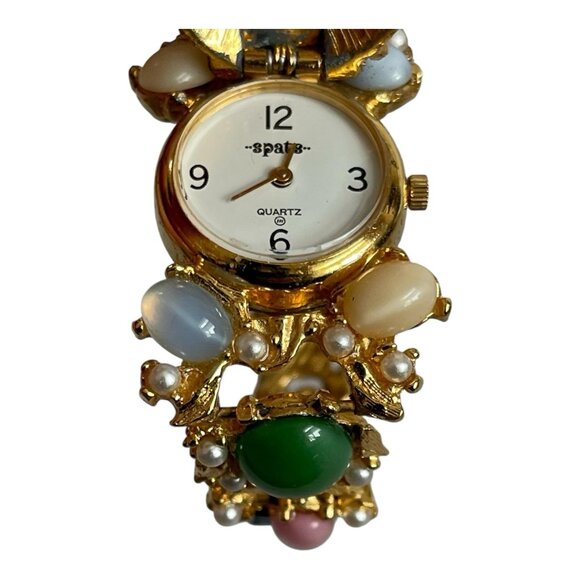 SPATZ Goldtone Multicolor Moonstone Cabochon Hidden Watch Bracelet - Picture 5 of 9